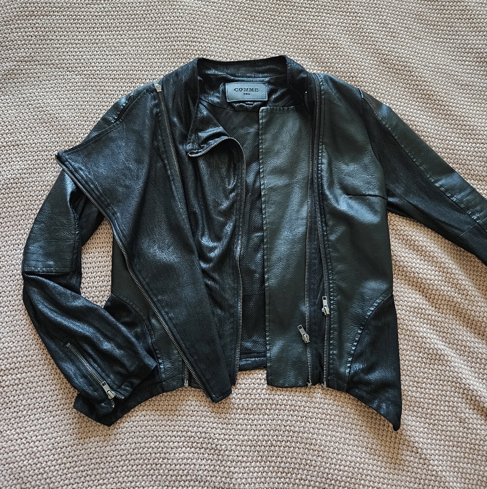 Partial leather moto jacket
